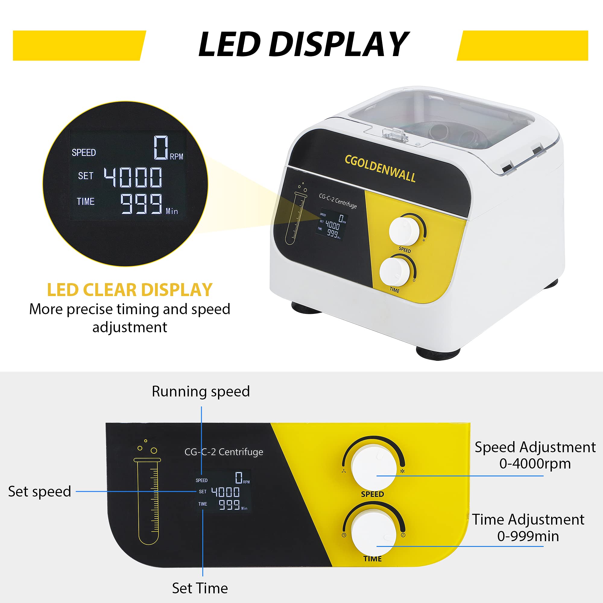CGOLDENWALL Centrifugadora Inteligente de Laboratorio 20ml*6 1920xg, 4000rpm, Temporizador de 999min, Pantalla LCD, para Separación de Muestras/Microorganismos,Tubos de 5/8/10ml Disponibles