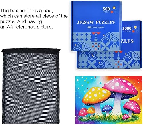 Miniatura 7 de Rompecabezas de hongos rojos amarillos, material compuesto de madera de papel Zcon bolsa de almacenamiento e imagen de referencia fácil de resolver