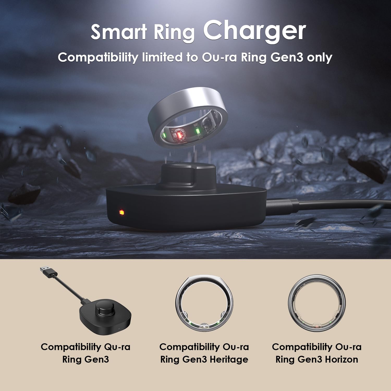 Caricatore Smart Ring – Compatibile con Ou-ra Ring Gen3, dock di ricarica rapida con cavo USB C, caricatore per Smart Ring misura 6/7/8/9/10/11/12 (11)