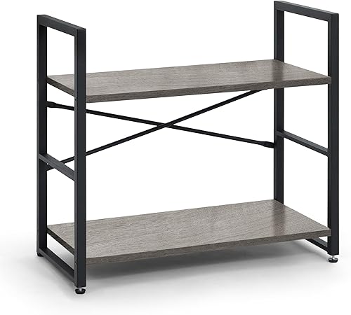 Miniatura 8 de CAPHAUS 2 Tier Small Bookshelf, 24 Inch Width Free Standing Shelf, Bookcase Shelf Storage Organizer, Industrial Book Shelves for Home Office, Living