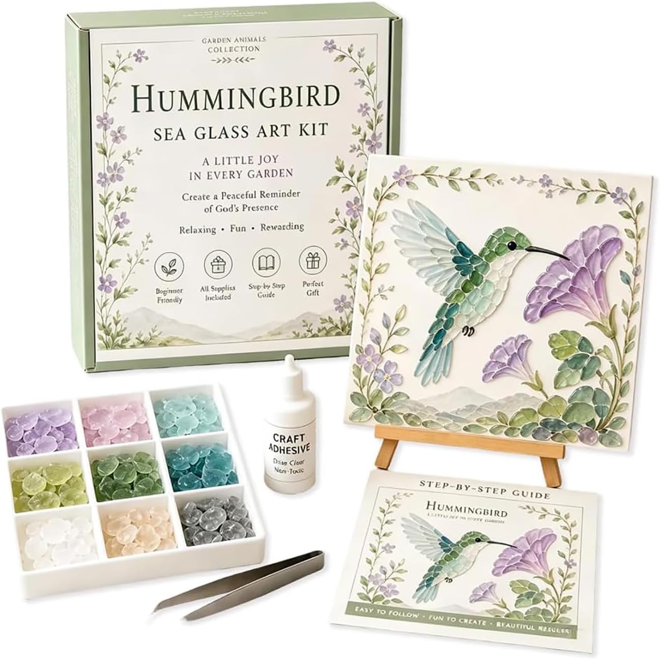 Garden Animals Sea Glass Art Kit, DIY Sea Glass Mosaic Craft Kit (#B)