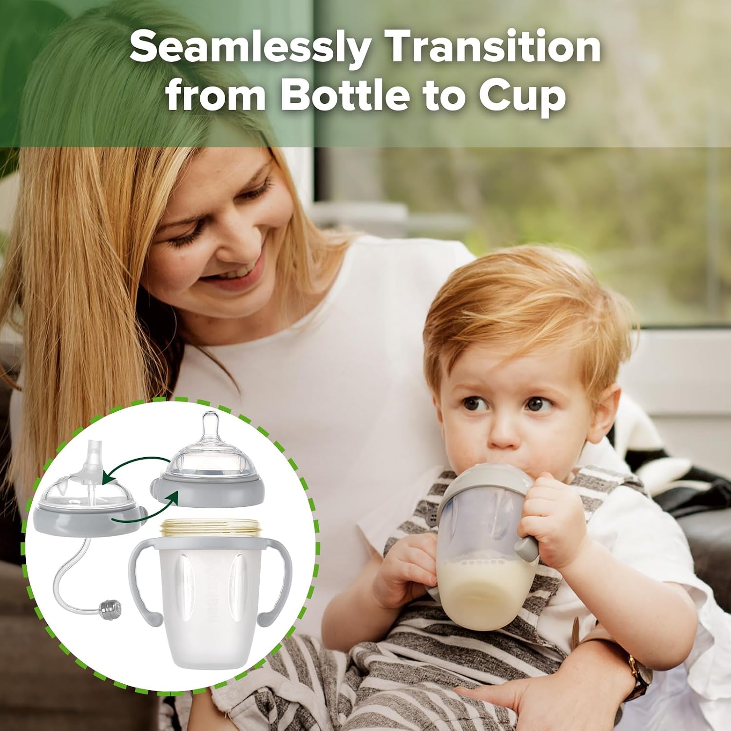 haakaa Silicone Sippy Spout Bottle with Straw Brush - Grey, 8 oz/250ml