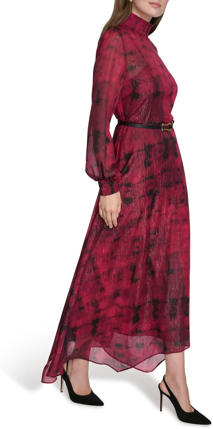 Halston Womens Long Bishop Sleeve Mock Neck Maxi Dress - Image 3