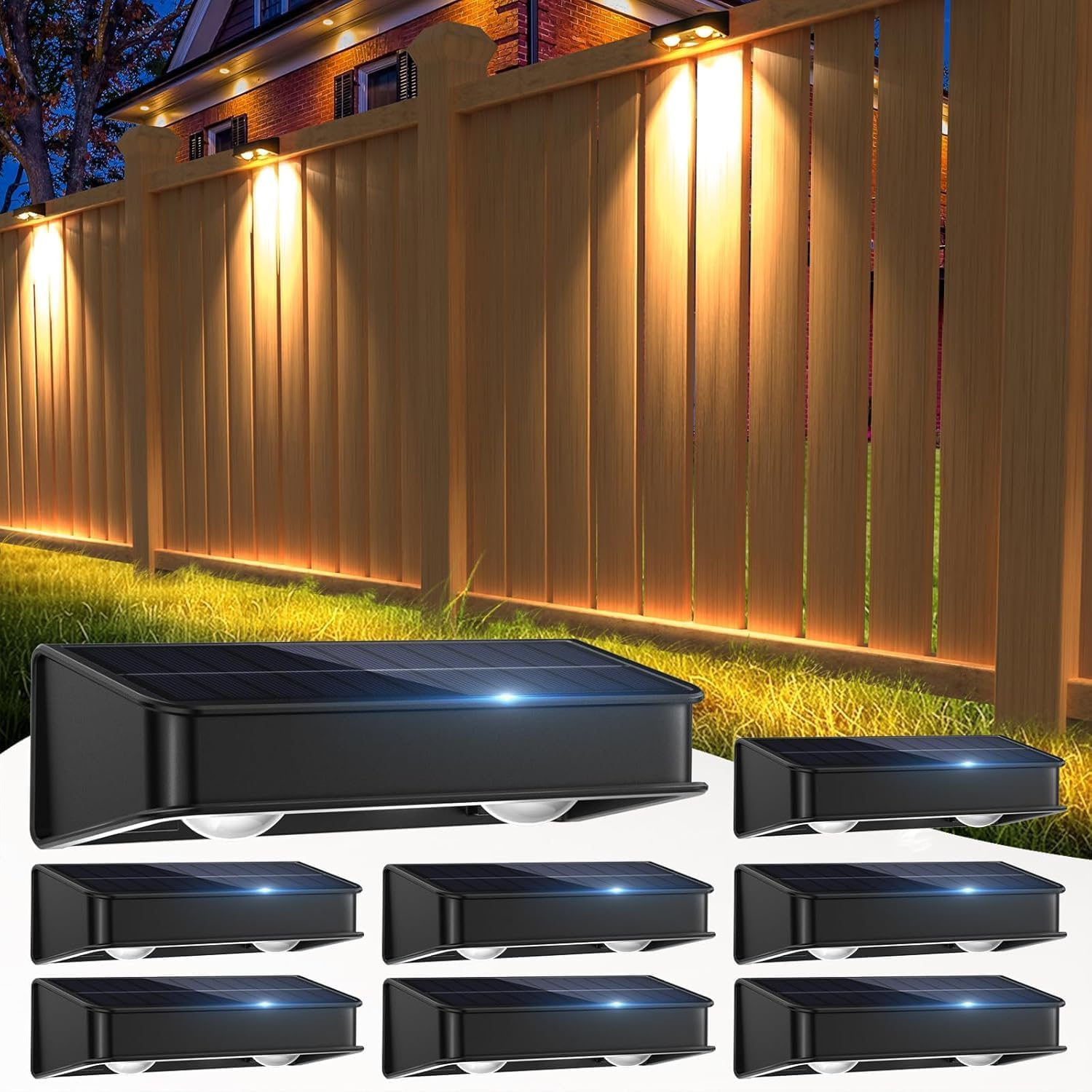 Solar Fence Lights 9 Colors & 11 Lighting Modes Solar Fence Light Outdoor Waterproof IP65 Super Bright Solar Lights for Outdoor Wall,Garden,Deck,Patio,Party,Pathway,Fence (8Pack)