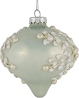 Vista 6 de Juego de 2 adornos de cebolla de cristal verde pastel con copos de nieve helados de 4 pulgadas