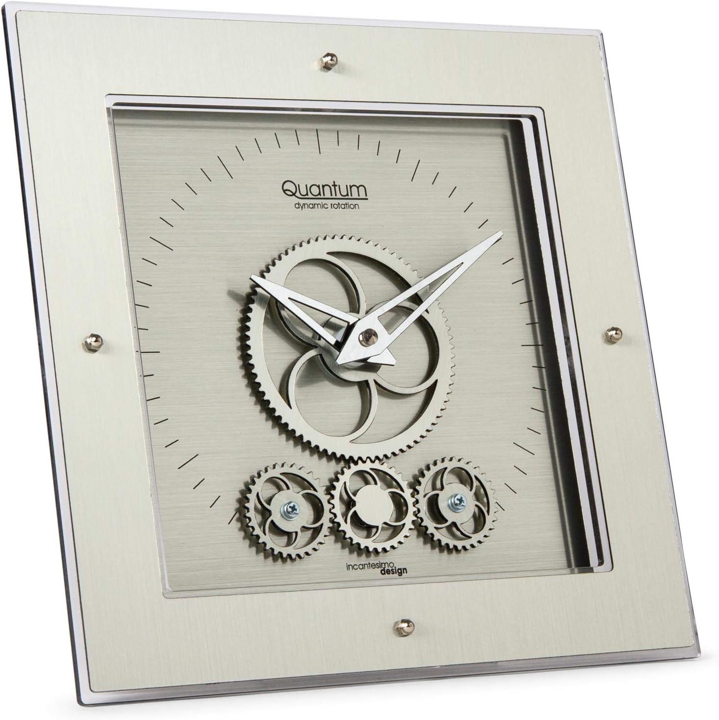 INCANTESIMO Reloj de Mesa, Quantum 406 M, Metacrilato de Alta Densidad y pureza monocristalina, Plata, 24 X 3 X 24 Cm - square