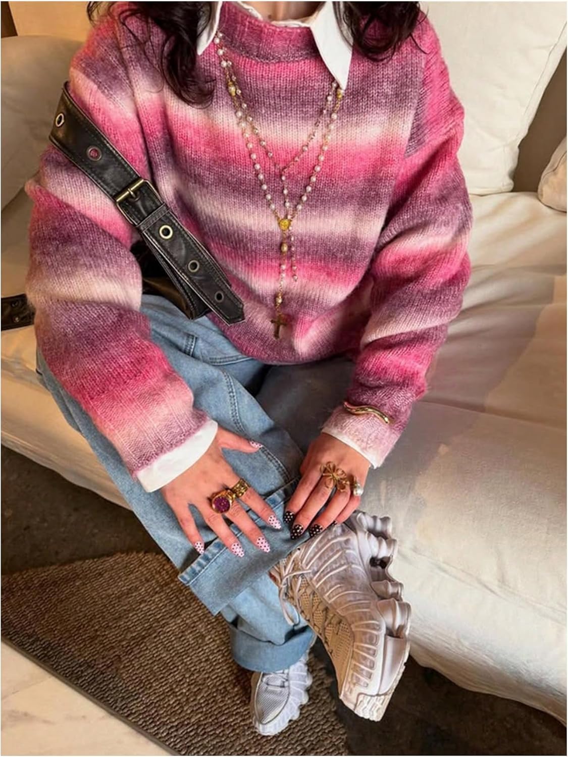 SOLY HUX Women's Y2k Striped Sweater Crew Neck Long Sleeve Knit Pullover Casual Fall Jumper Tops - Image 4