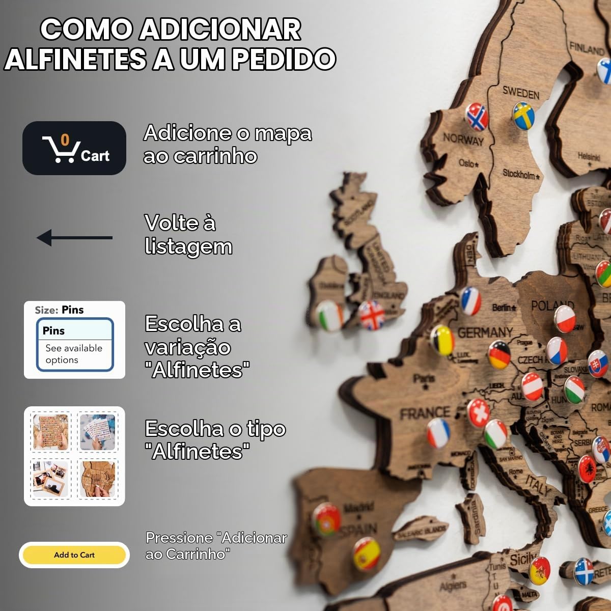 Enjoy The Wood Arte de parede de mapa mundial de madeira 3D (pinos