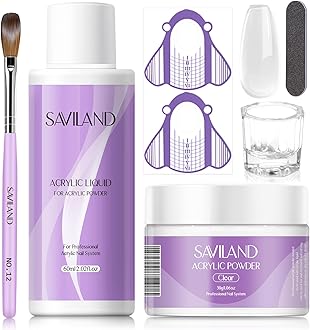 Saviland Acrylic Nail Set - 30g Clear Acrylic Powder and 60ml Acrylic Liquid Set with Acrylic Nail Brush Nail Shapes Tools Set Extension Nail Set for Beginners with Everything for Home DIY Salon