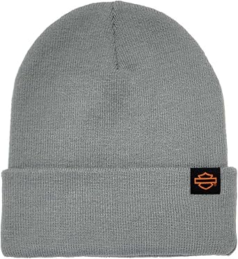 Harley-Davidson Mens Tagged Bar & Shield Cuffed Acrylic Beanie Hat Gray
