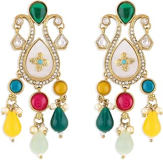 Zaveri Pearls Multicolor Stones Beads Traditional Austrian Diamonds Drop Earring For Women-ZPFK21591 Price In India