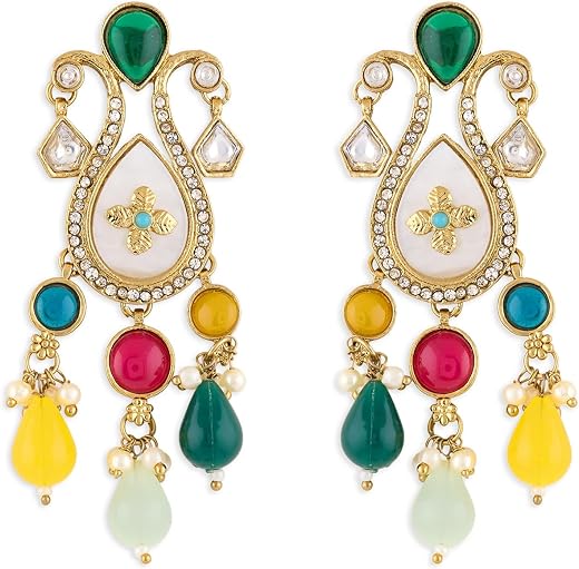 Zaveri Pearls Multicolor Stones Beads Traditional Austrian Diamonds Drop Earring For Women-ZPFK21591