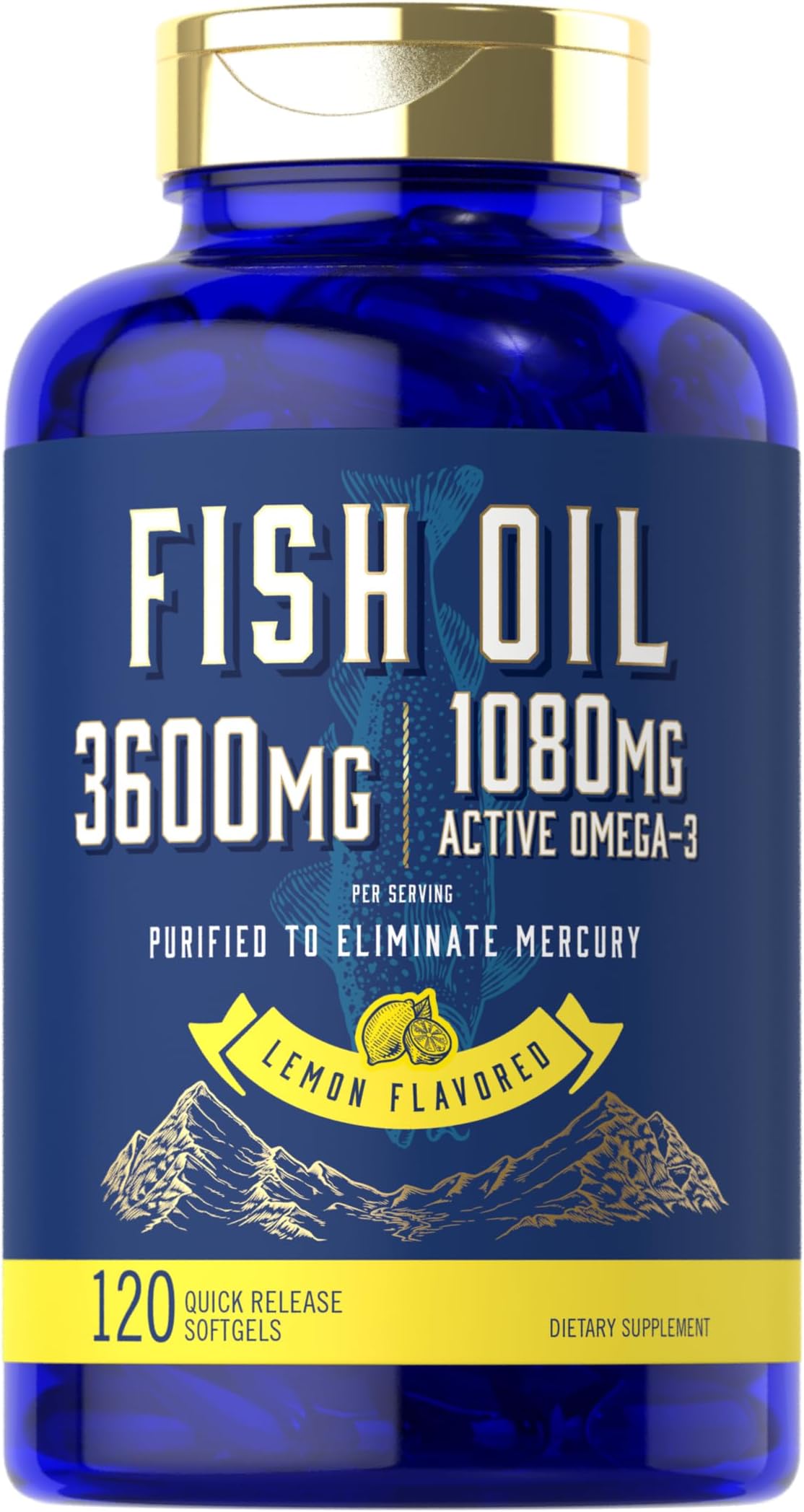 Carlyle Fish Oil 3600mg | 1080mg Omega 3 | 120 Count | Non-GMO and Gluten Free Supplement