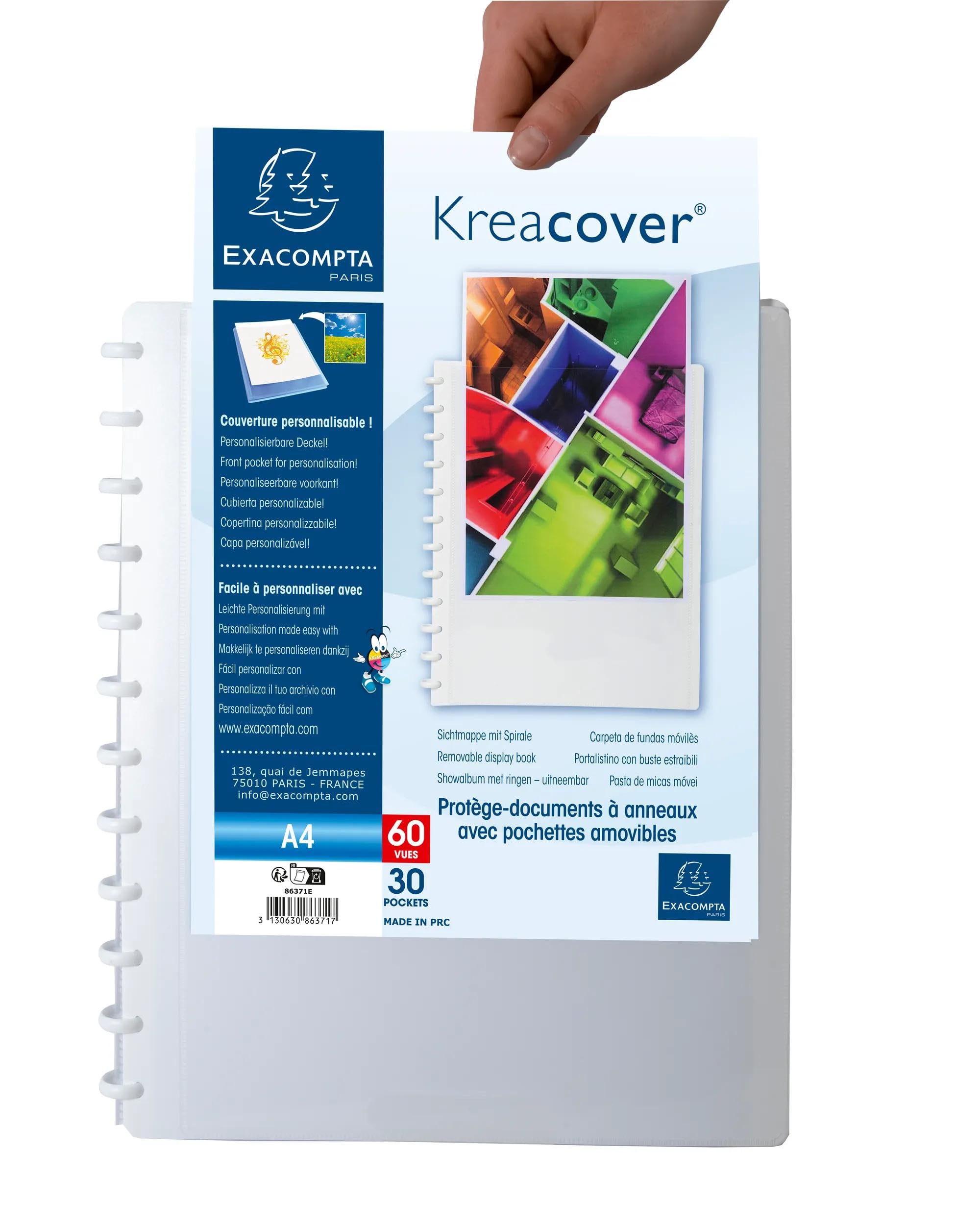 Exacompta, Ref 86371E, Box of 4 Removable Ring Binders with 30 Removable Grained Pockets, 60 Views, A4, Size 24.5x31cm - Image 2