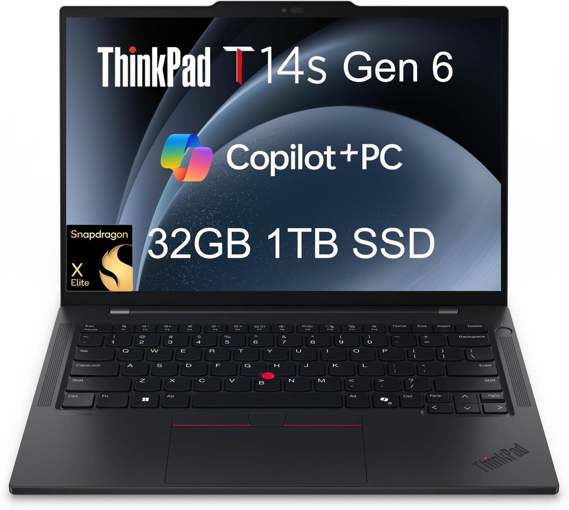 Lenovo ThinkPad T14s Gen 6 Business Laptop (14" FHD+ Anti-Glare, Snapdragon X Elite, 32GB RAM, 1TB SSD) Backlit, Fingerprint, 1080p IR Webcam, Wi-Fi 7, 3-Yr Warranty, Win 11 Pro, 2025 AI Copilot+ PC