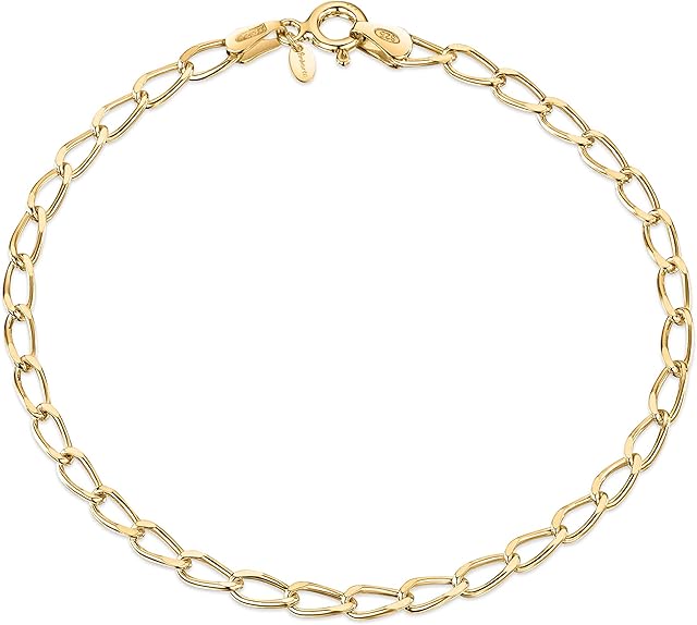Amberta Women's 925 Sterling Silver Link Chain Bracelet for Charms (Adjustable)