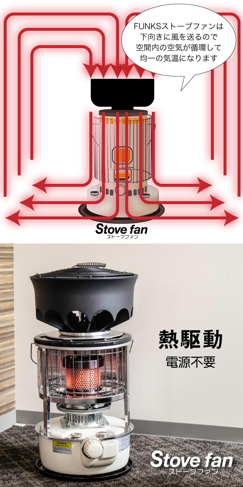 ストーブファン Amazon.co.jp: FUNKS ストーブファン 下向き 電源不要 省エネ 静音