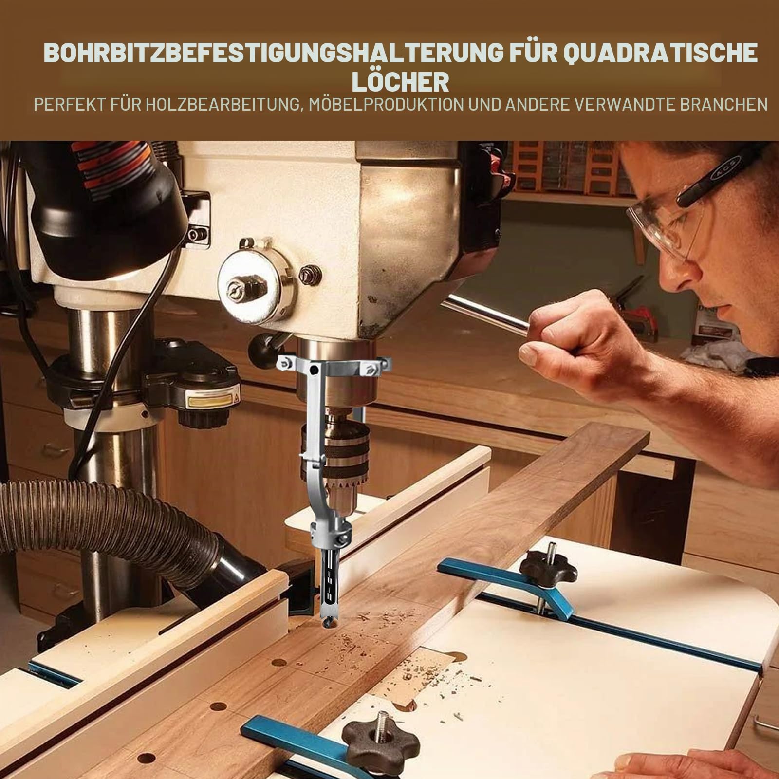 Quadrat Loch Bohrer Sets, Holzbearbeitung HSS Holz Mortieren Meißel Countersink Bits Loch Mortieren Bohrer Set mit Adapter, 6,4 mm, 8 mm, 9,5 mm, 11 mm, 12,7 mm