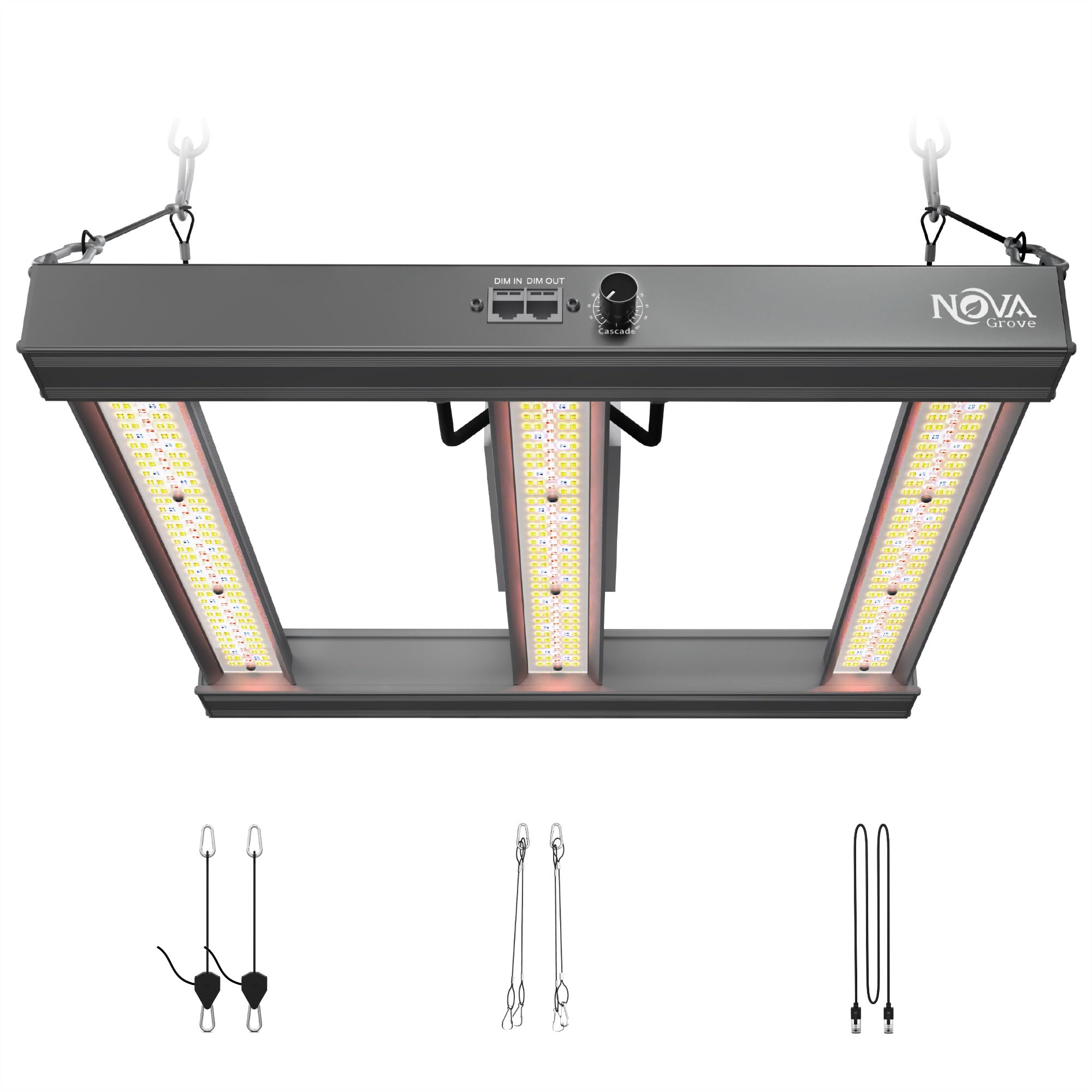 NovaGrove Lampa do roślin LED pełne spektrum IR, 150 W, lampa do uprawy roślin, 60 x 60 cm, z możliwością ściemniania i łańcuchem stokrotki, PR15