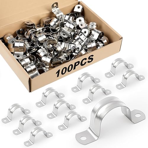 100 correas de tubo de 12 pulgada de acero inoxidable abrazadera de conducto reforzada rígida 2 agujeros U soporte para fijación de tuberías en