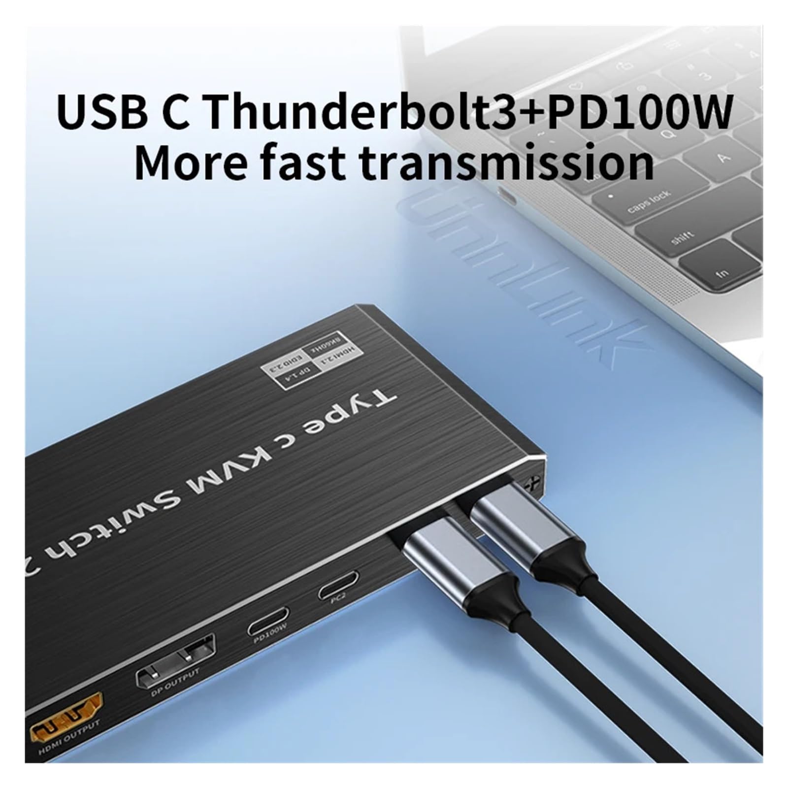 Przełącznik KVM 8K 60 Hz USB typu C 2x1 4K 120 Hz Thunderbolt 3/4 Przełącznik wideo dla 2 laptopów Podłącz do 1 monitora DP lub Wysoka częstotliwość odświeżania