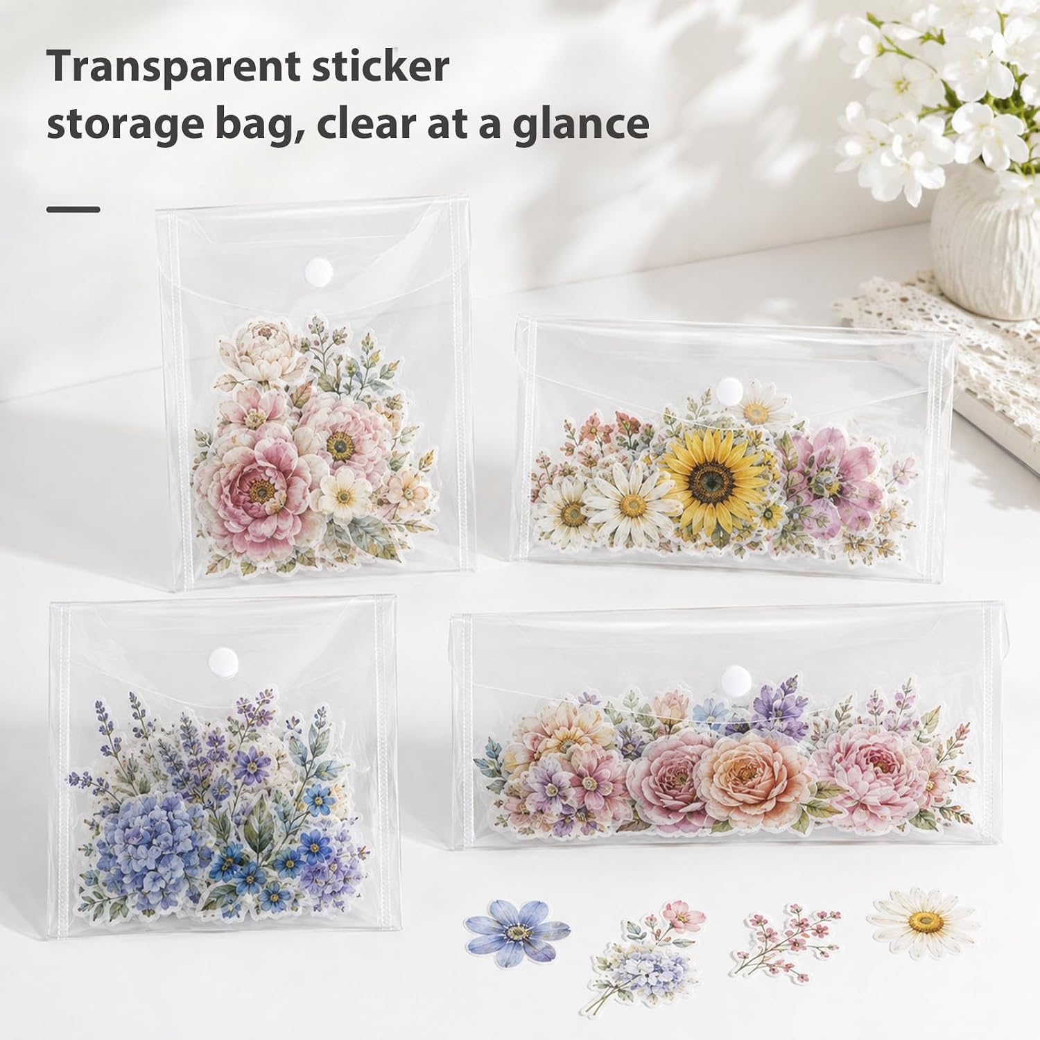NQEUEPN 12pcs Sticker Organizer, 4 Sizes Clear Envelope Storage Bags image 3