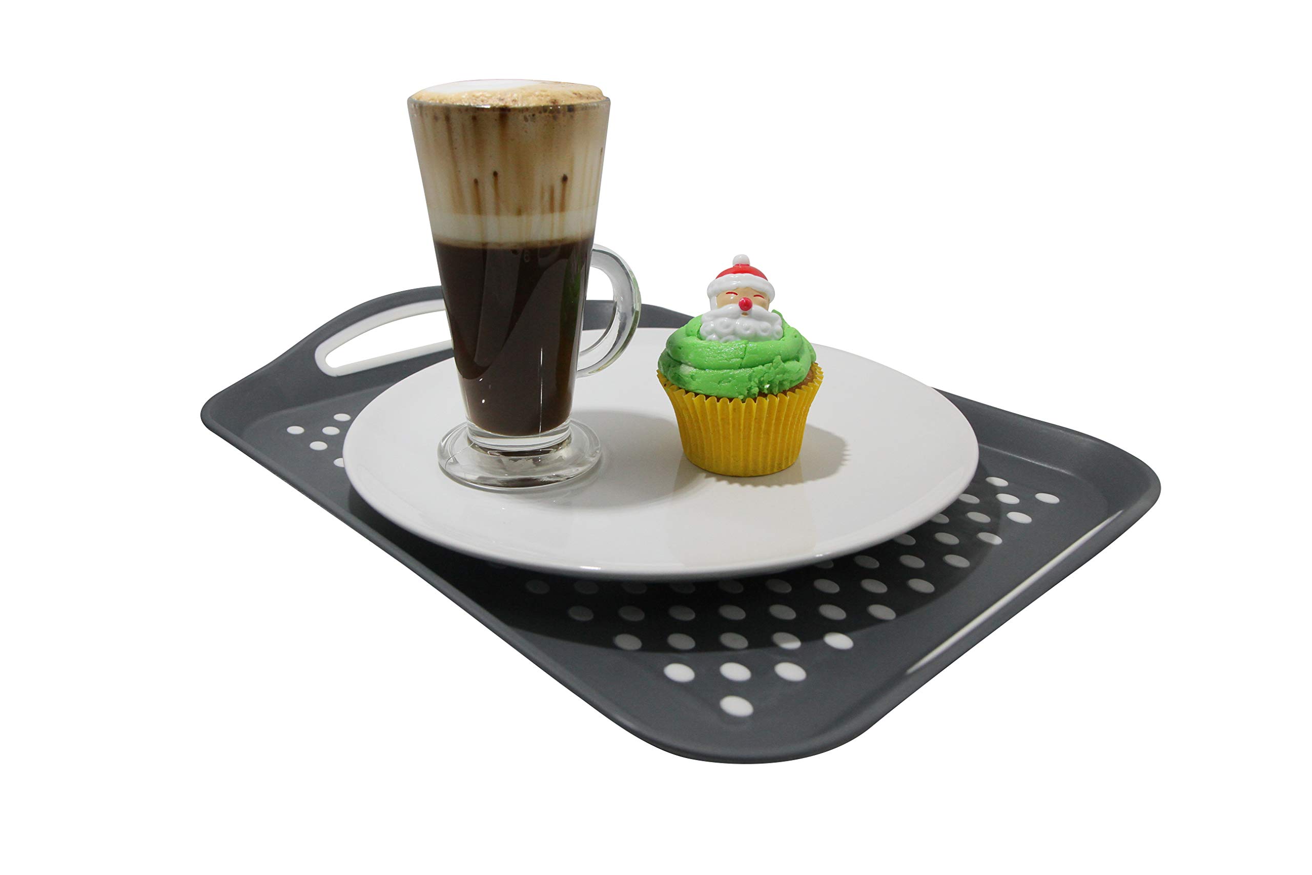 London Empire ® 2 Pack High Grip Rubber Anti-Slip Top and Bottom Plastic Serving Surface Tray, Non-Slip Padded Base and Easy Grip Handles Ideal for All Homes
