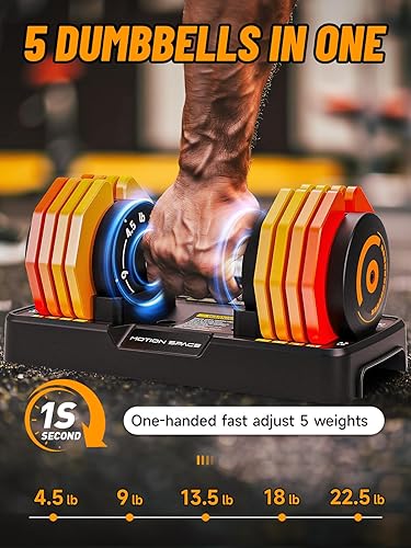 Miniatura 3 de Adjustable Dumbbells Set 22.5LB Pair, 1-Sec Fast Adjustable 5 Free Weights, Premium Comfort Non-slip Metal Handle, Compact Size for Full Body Home