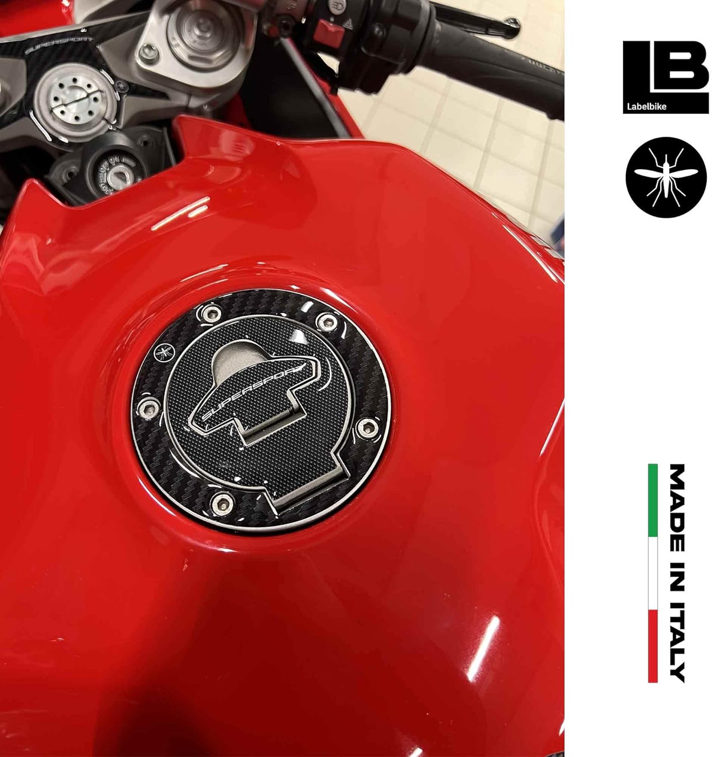 labelbike - 3D Sticker Motorcycle Fuel Tank Cap Protection and Decoration in Resin Compatible with Ducati Supersport - Carbon Color