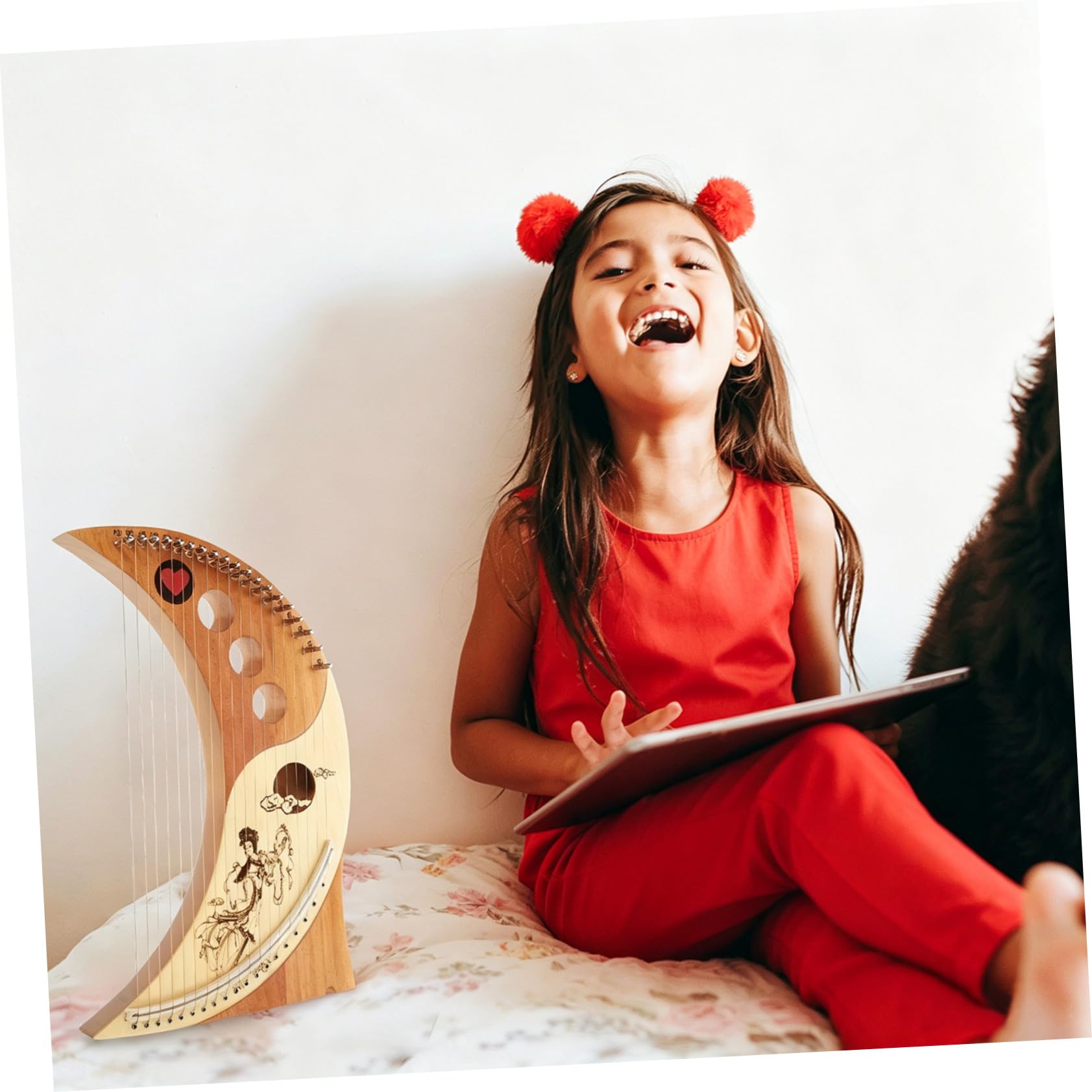 Toddmomy 19-Saitige Holzharfe mit Stimmschlüssel Tragbare Lyre Harp Instrument Warme Klangqualität für Anfänger und Kinder
