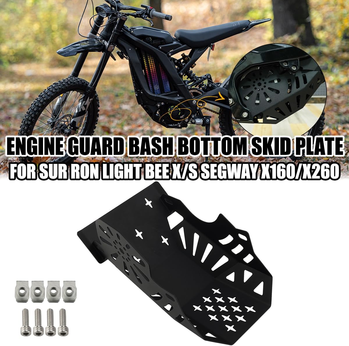 Upgraded Engine Guard Bash Bottom Skid Plate for Sur Ron, Lower Frame Protector Cover Dirtbike Engine Chassis Protection for Sur Ron Light Bee X/S Segway