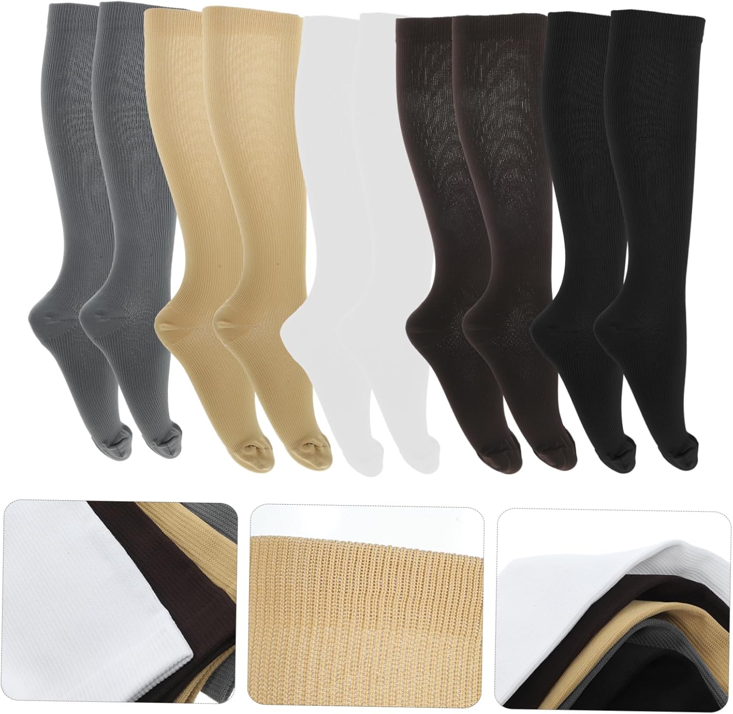 5 Pairs Comfortable Compression Socks for Calf Support Xl Black White Gray Coffee Skin for Sports Fitness and Casual Wear Reduce Fatigue Swelling