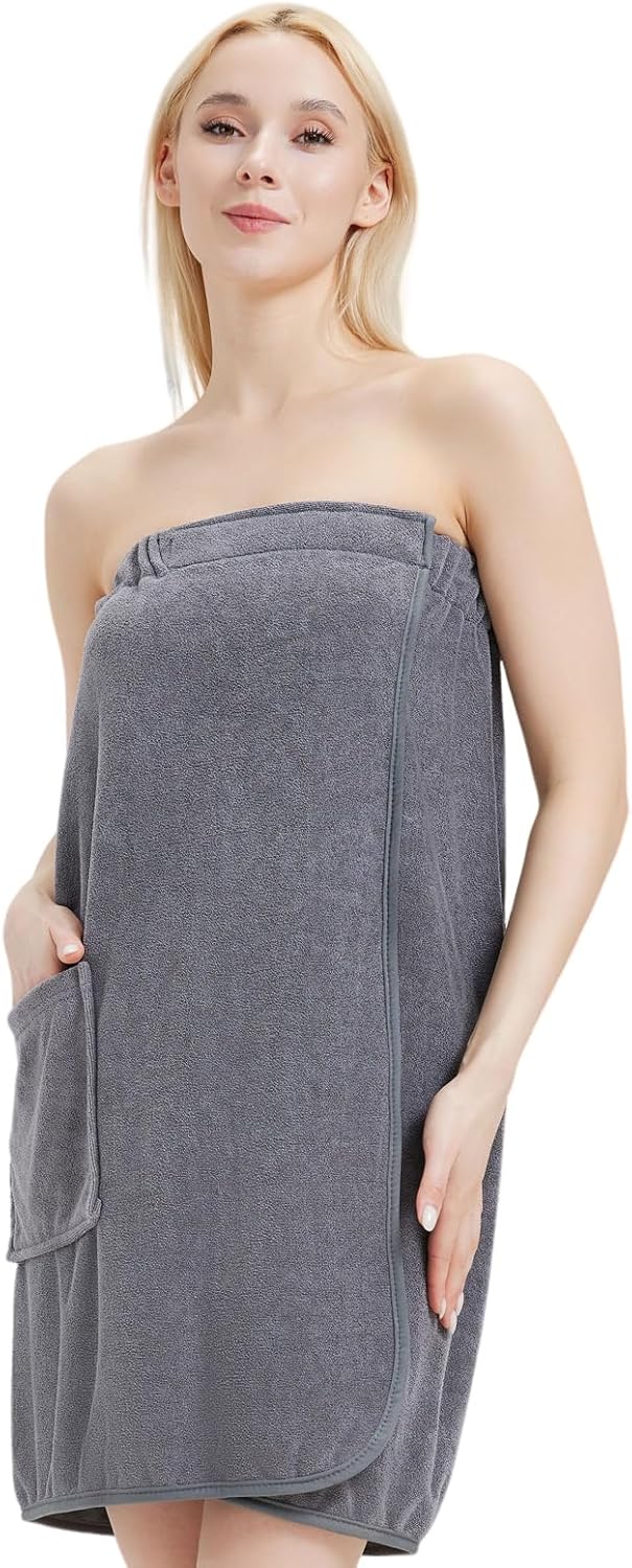 Womens Bath Body Wrap Towel Lightweight Shower Spa Wrap Robe Adjustable Closure Bathrobe - Image 4