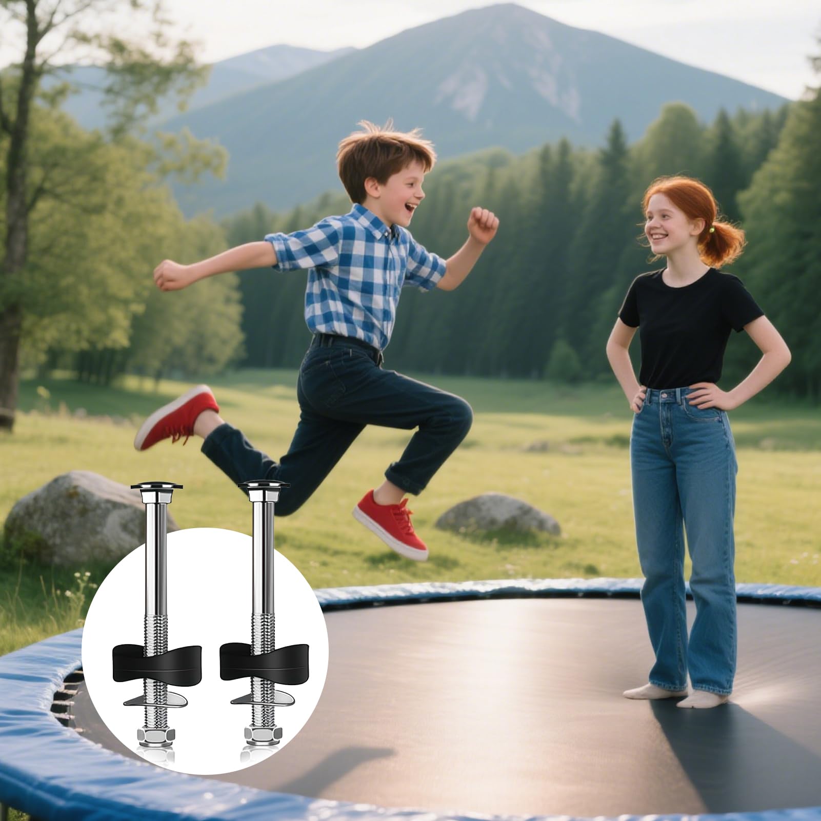 Lot de 12 Vis Trampoline avec Écrous Rondelles et Capuchons, Accessoires Trampoline pour Fixation Sécurisée, Pièces Détachées Résistantes pour Trampoline de Jardin et Extérieur