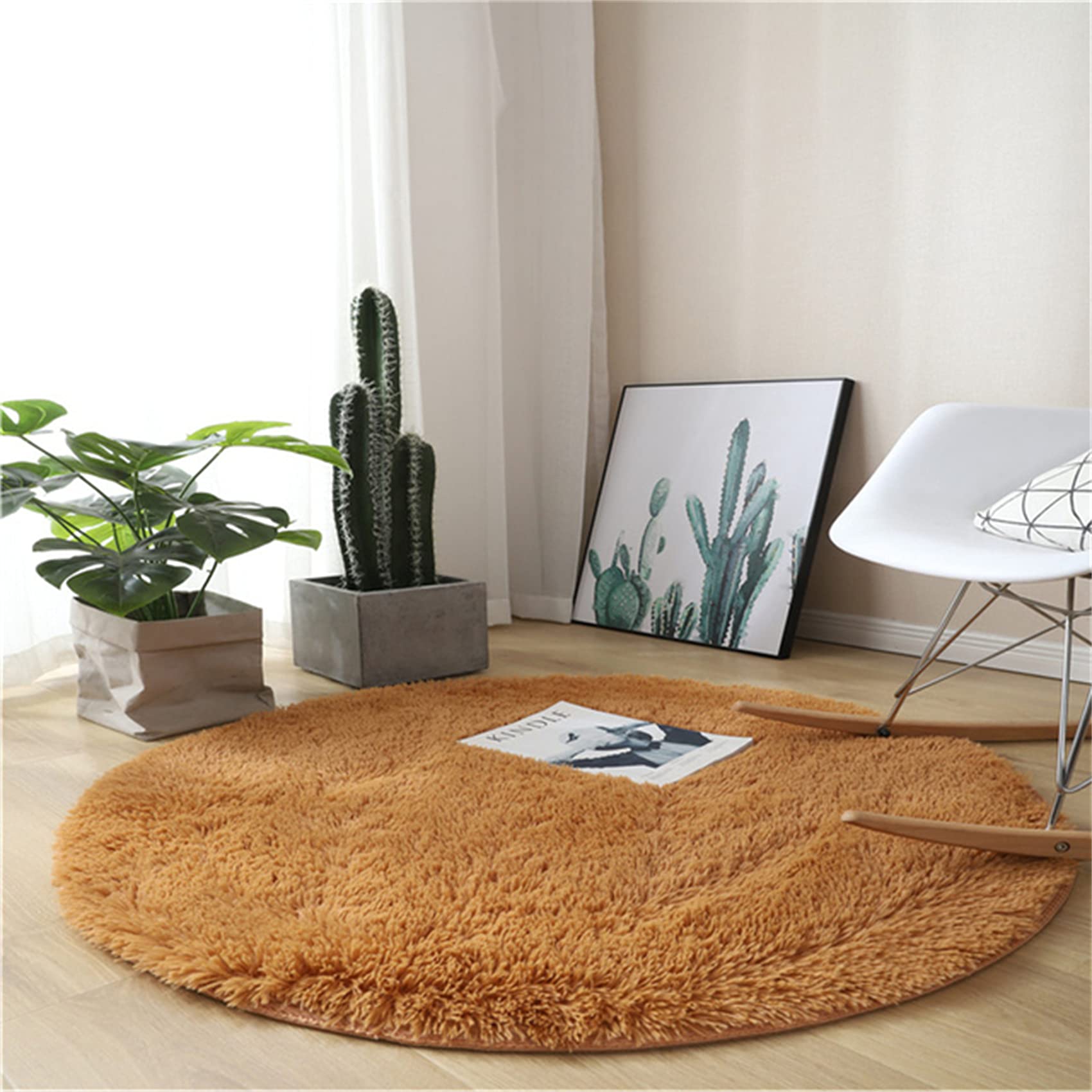 Grand tapis de sol confortable haut de gamme rond marron 200cm