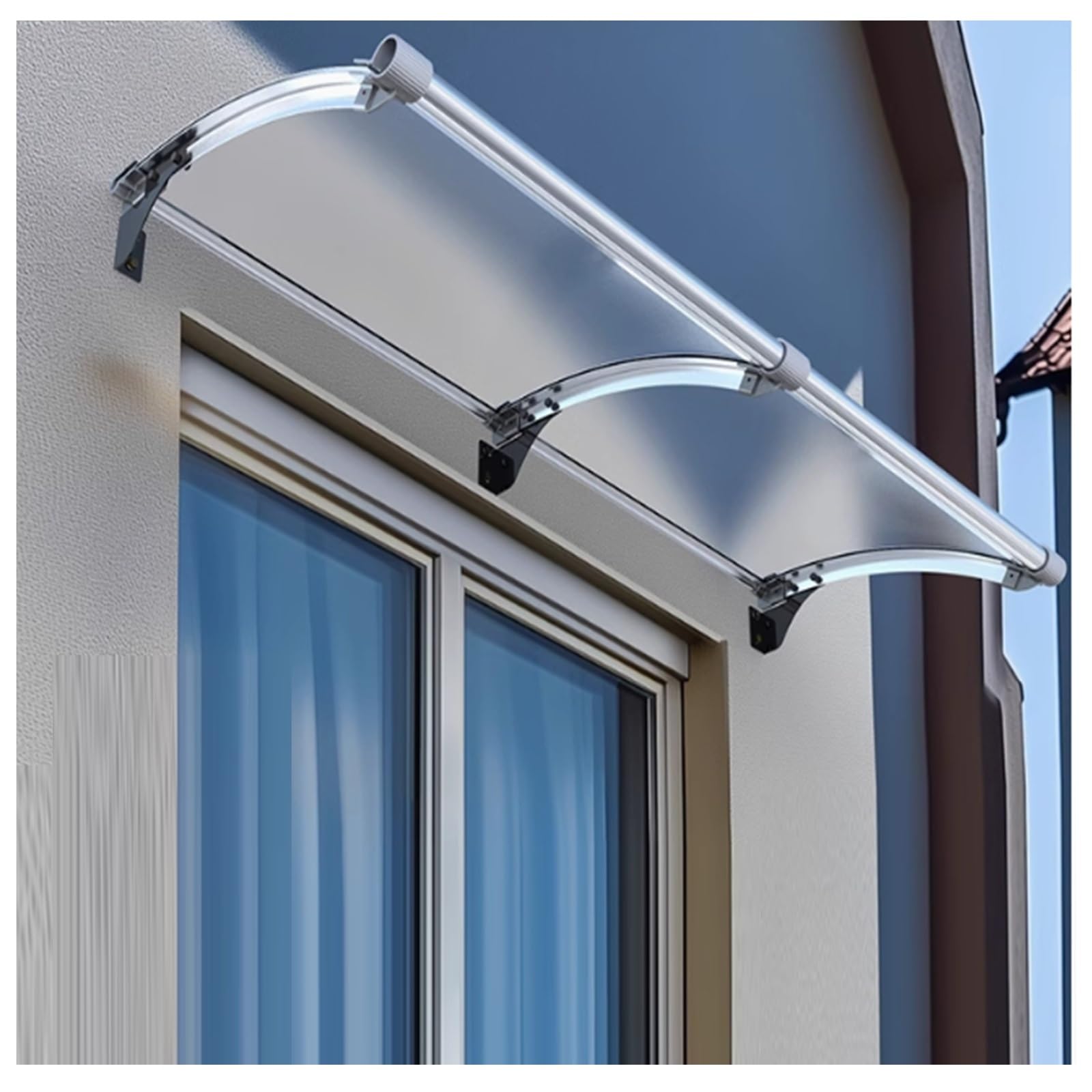 Türdach Pultbogenvordach aus Aluminium und Polycarbonat Transparent,Selbstreinigung Vordach for Haustür,Überdachung aus Aluminium und Polycarbonat(90x140cm/35.4x55in)