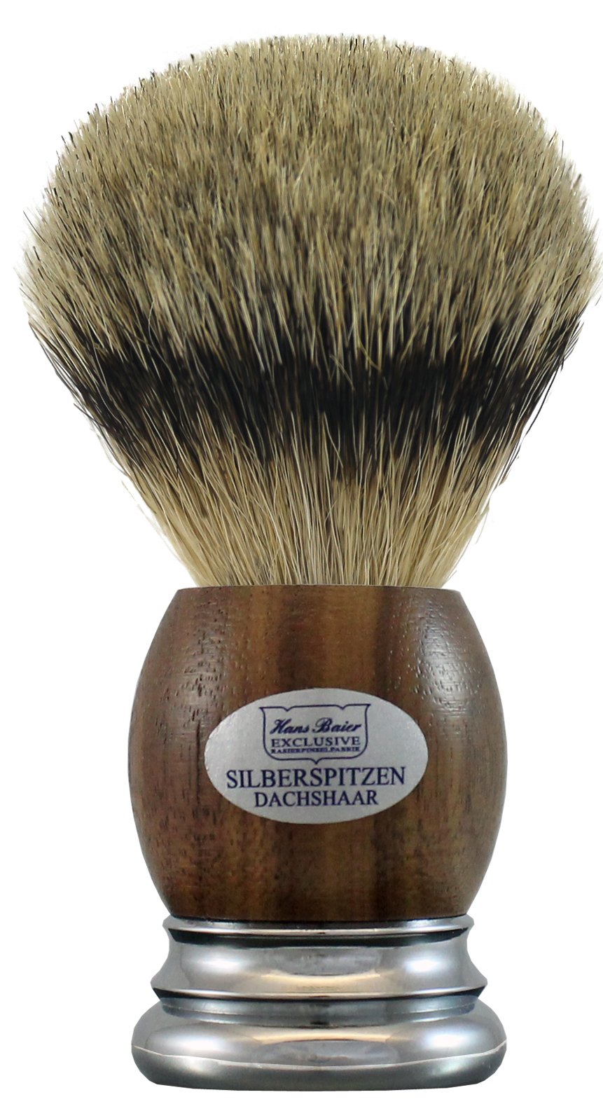 Hans Baier Exclusive Brocha de Afeitar (pelo de tejón punta de plata real – Mango madera de nogal americano. Tamaño 2, 109 g