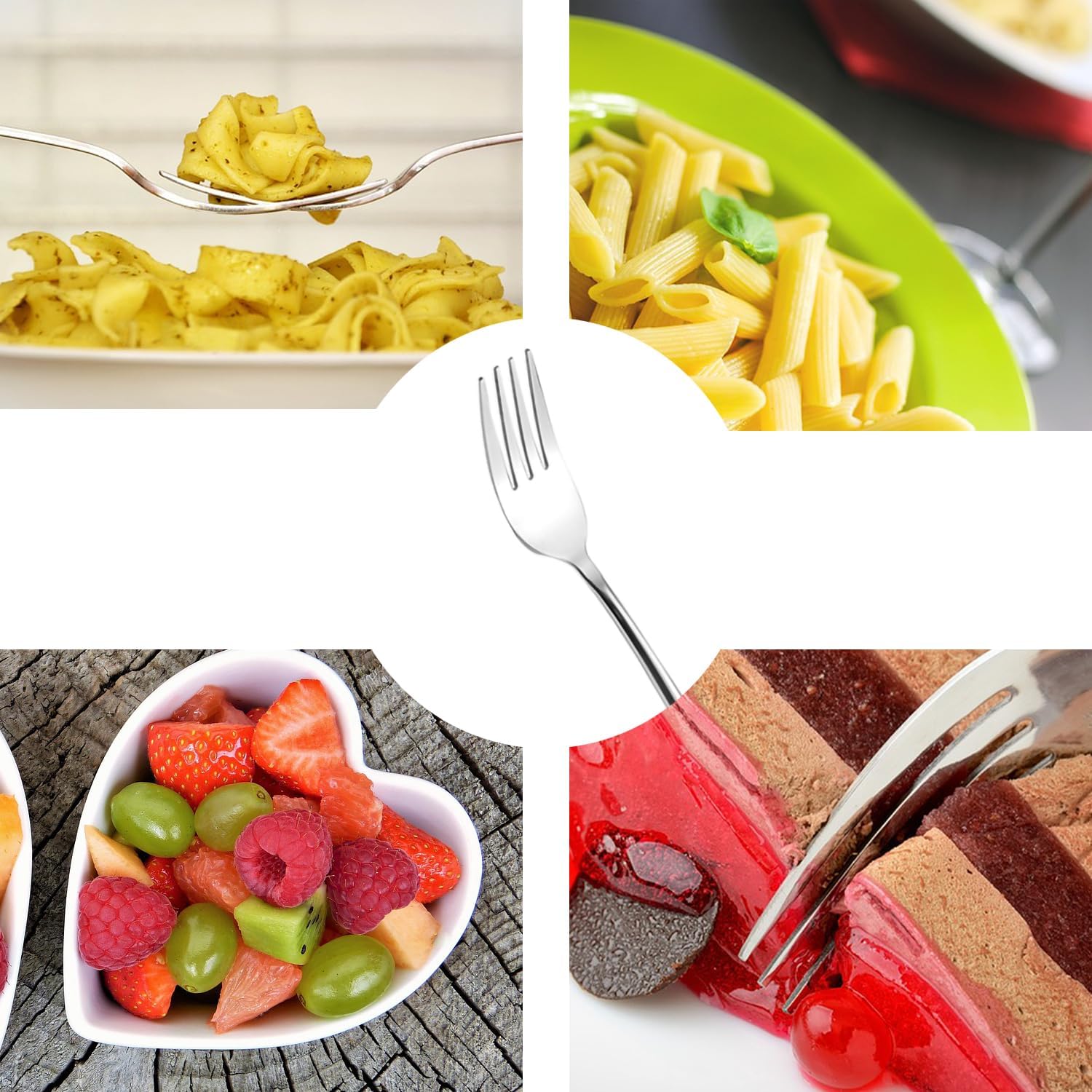 Long handle Dinner Forks Stainless Steel Round handle Dinner Forks,Korean Long handle Dessert Forks Silver Pack of 4