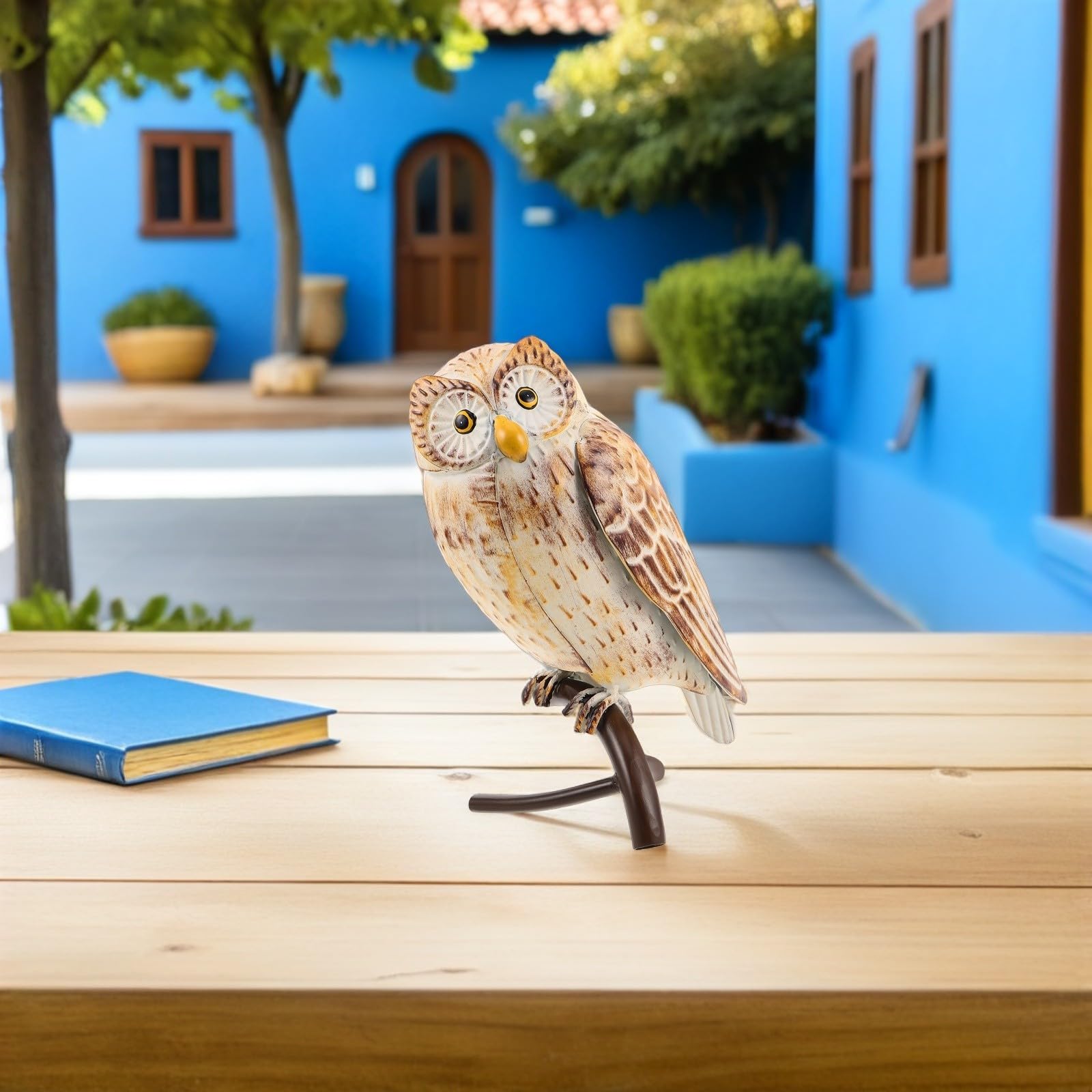 HOMSFOU Eulen Gartenfigur aus Eisen, Lebensecht, für Regal und Kamin