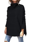 Women's Oversized Turtleneck Batwing Sleeve Spilt Casual Loose Knit Tunic Pullover Sweater Tops 2025 Fall Outfits