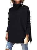 Women&apos;s Oversized Turtleneck Batwing Sleeve Spilt Casual Loose Knit Tunic Pullover Sweater Tops 2025 Fall Outfits