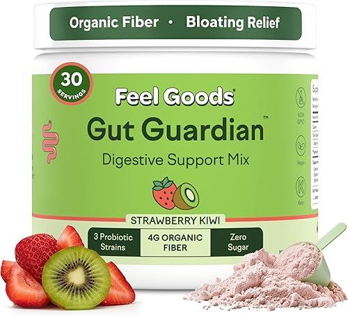 Feel Goods Gut Guardian, Mezcla de bebida en polvo para la salud digestiva, polvo de fibra probiótica con prebióticos y L glutamina para la salud