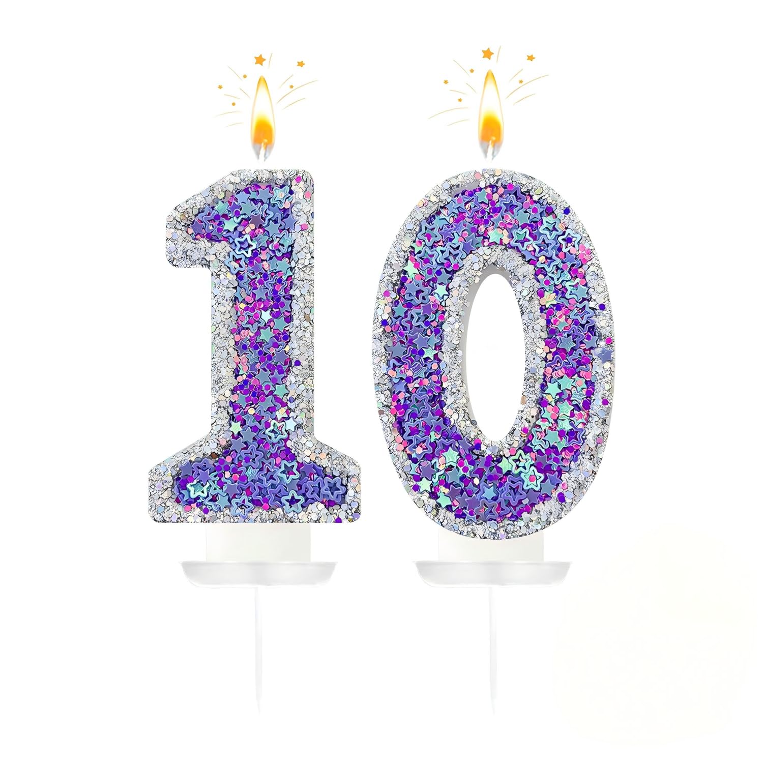 Purple Number 10 Candle, 10 Birthday Candle, Glitter Star Purple Happy Birthday Candles for Cake, K pop Cake Topper Decorations for Girls Women Anniversary Wedding Party Celebration Supplies