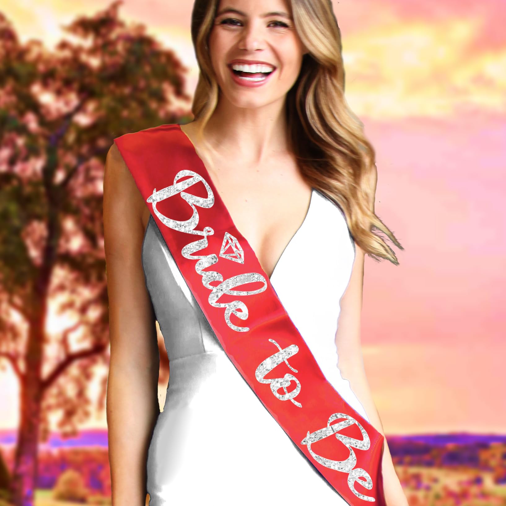 Bride Sash Red - Silver Sparkle Diamond Bride To Be BRIDAL GRADE Satin Sash - Red Sash(SlvDiaB2B)
