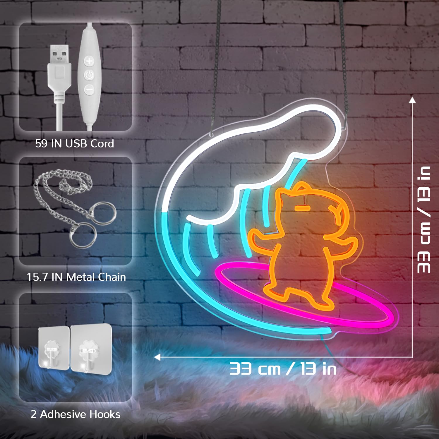 Surfendes Capybara Neon Schild niedliche Tier Dimmbar LED Schilder für Kinderzimmer USB Capybara Nachtlicht lustige Leuchtreklame für Kinderzimmer Spielzimmer Bar Strand Party Geschenk