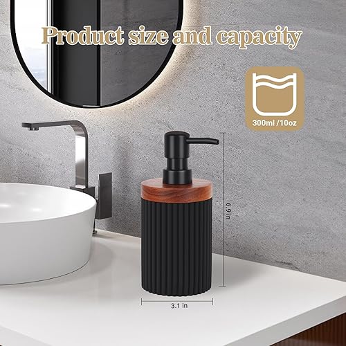 Miniatura 6 de Botella de gel de ducha de resina negra de 10.1 fl oz con bomba, recipiente recargable a prueba de fugas, dispensador de baño ecológico (paquete de