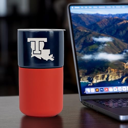 Miniatura 410 de Rico Industries NCAA Miami of Ohio Redhawks - Vaso de cerámica de 16 onzas con agarre de silicona, grabado láser profundo, diseño de color negro