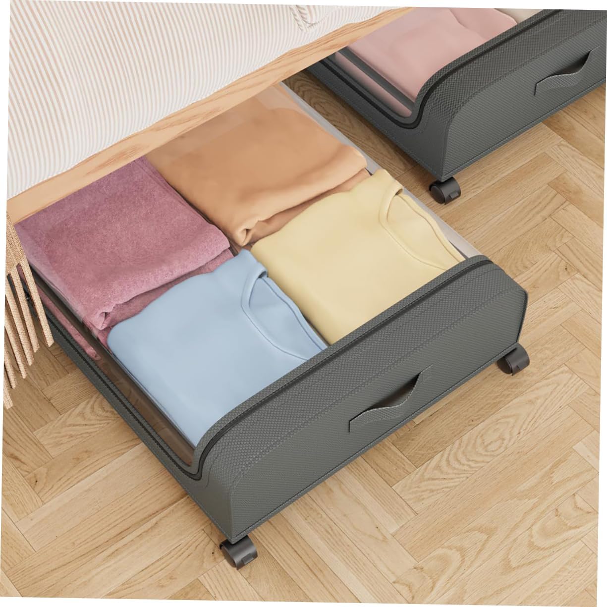 Garneck under Bed Storage Organizer with Wheels Capacity Lidded Storage Box for Clothing Toys and Bedding Non-woven Space-saving Design for Closets and Bedrooms
