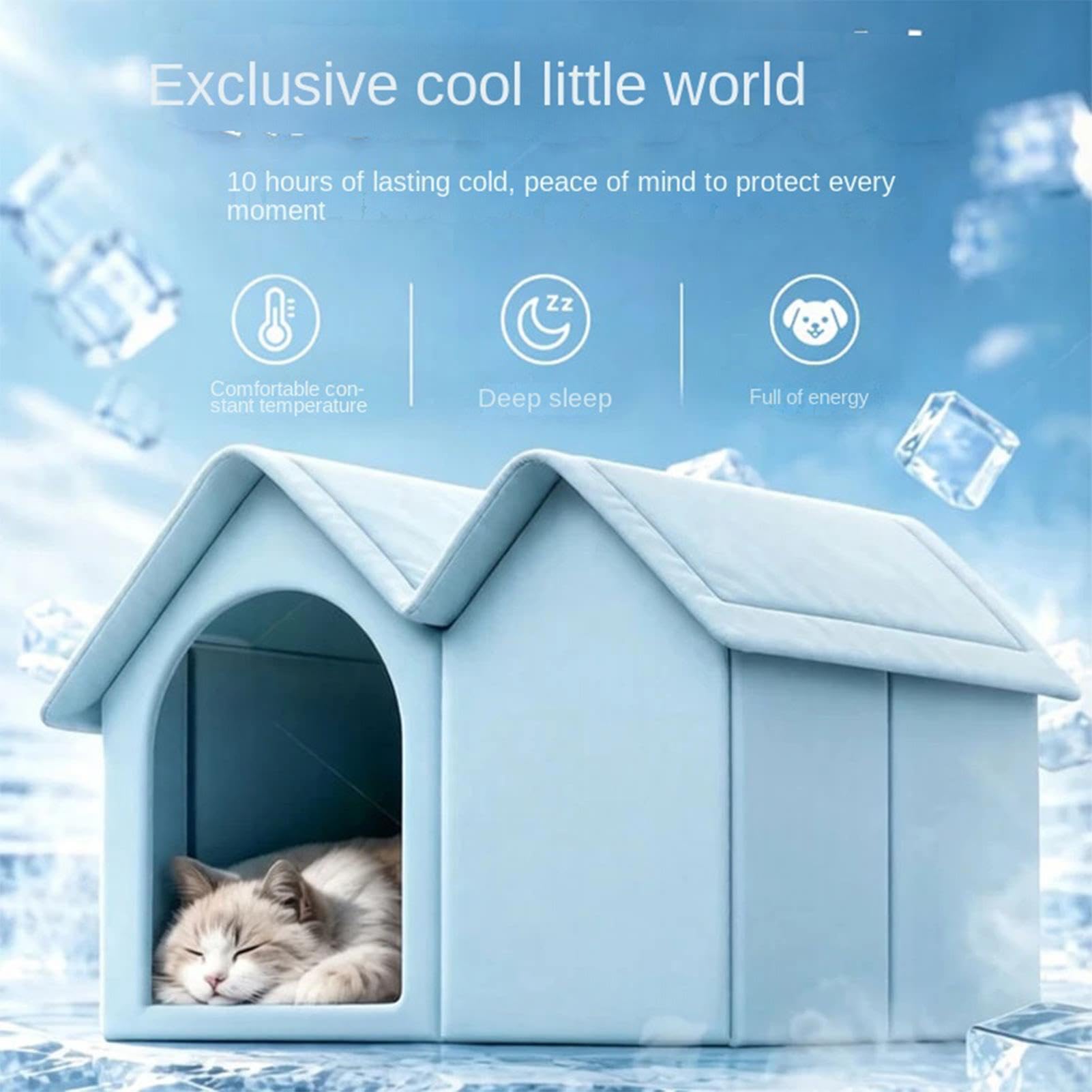 Niche pour chat d'extérieur rafraîchissante | Niche semi-fermée pour animaux de compagnie | Abri pour chat avec 3 bacs à glace | pour jardin, jardin, terrasse, pelouse, porche, ferme
