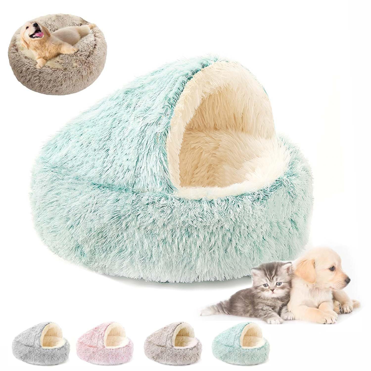 Olvys Cozy Cocoon Dog Bed, Olvys Cozy Cocoon Pet Bed for Dogs, Calming Fluffy Cat Dog Bed with Cover Cave, Cat Beds for Indoor Cats, Non-Slip Waterproof Base (Green, M (20"))